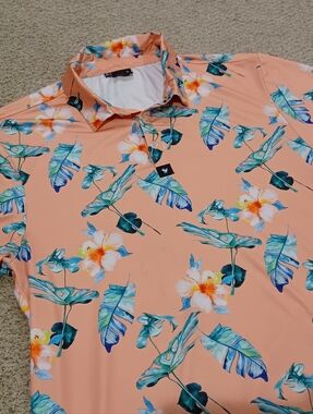 Bad Birdie Flora Fiesta Stretch Performamce Golf Polo Shirt Mens Size XL
